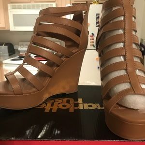 Tan strappy wedges